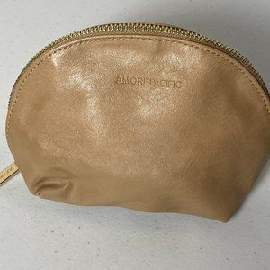 Amore Pacific Leather Cosmetic Bag, Light Brown, 8" x 5", New